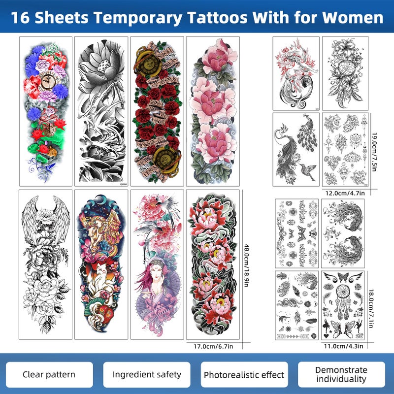 Aresvns Full Arm Temporary Tattoo for Women(L19â€œxW7â€) Sleeve Tattoo Flowers,Waterproof Realistic Fake Tattoo for BBQ Pool Beach Party - Image 3